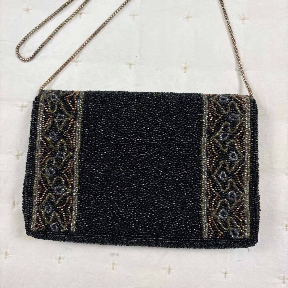 Fine Arts Bag Co Vintage 1950s 60s Beaded Evening Bag Black MCM Art Deco